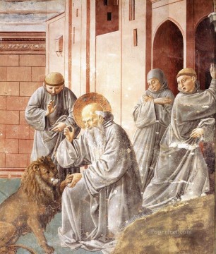 Benozzo Gozzoli Painting - Jerónimo sacando una espina de una pata de león Benozzo Gozzoli